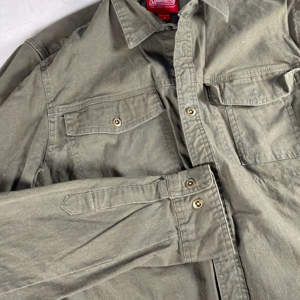 Coleman Olive Green Outdoor Work Shirt Heavyweight Hidden Pocket Men’s Large